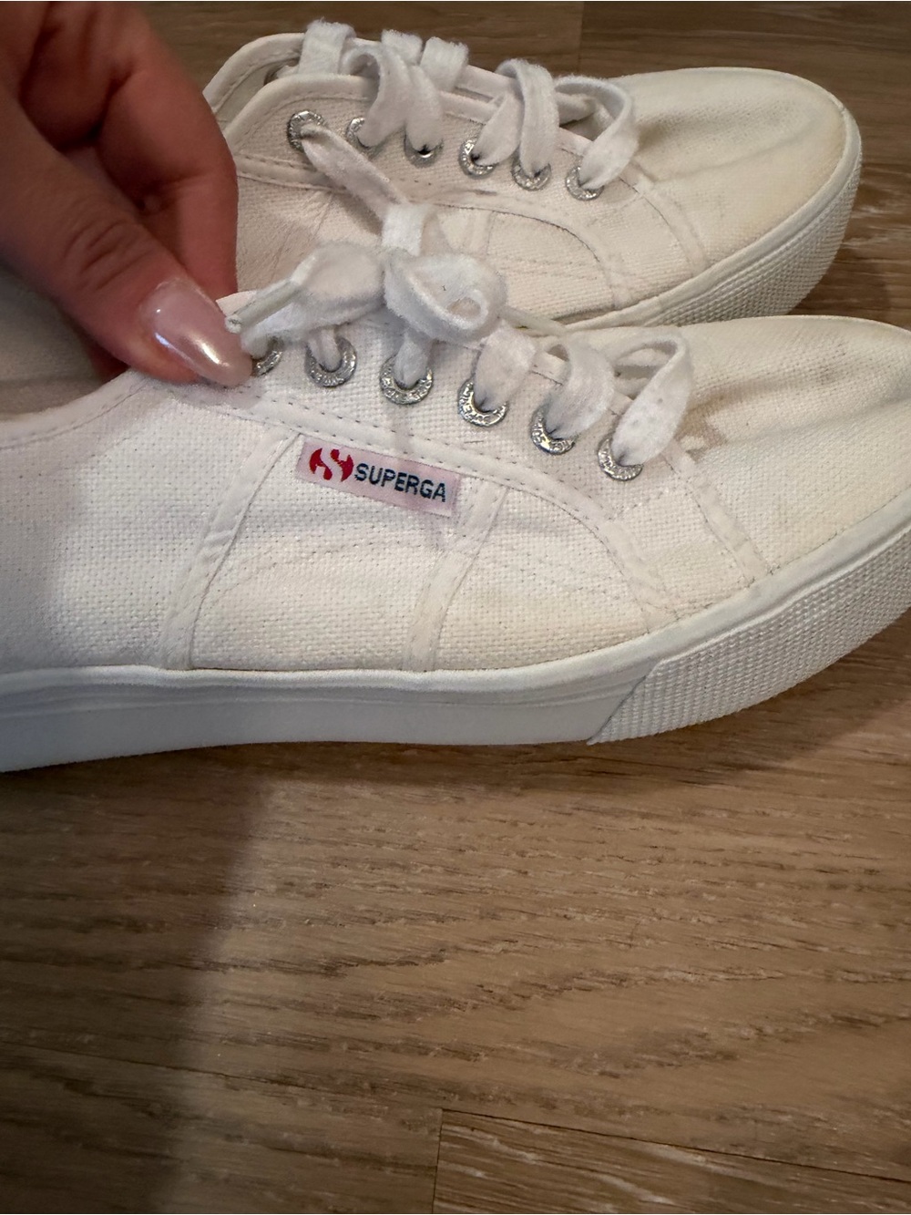 Superga White Canvas Low-Top Sneakers with Silver Eyelets